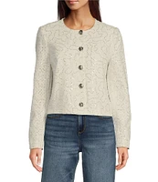 KARL LAGERFELD PARIS Sequin Round Neck Long Sleeve Button Front Jacket