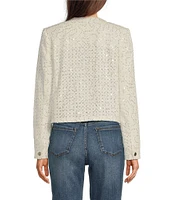 KARL LAGERFELD PARIS Sequin Round Neck Long Sleeve Button Front Jacket