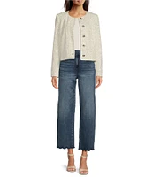 KARL LAGERFELD PARIS Sequin Round Neck Long Sleeve Button Front Jacket