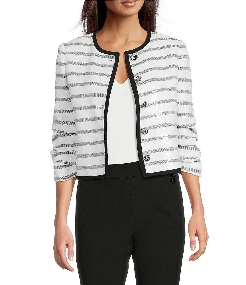 KARL LAGERFELD PARIS Sequin Stripe Round Neck Long Sleeve Jacket