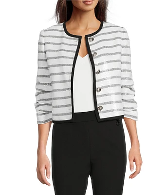 KARL LAGERFELD PARIS Sequin Stripe Round Neck Long Sleeve Jacket