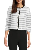 KARL LAGERFELD PARIS Sequin Stripe Round Neck Long Sleeve Jacket