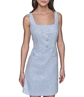 KARL LAGERFELD PARIS Sequin Tweed Scoop Neck Sleeveless Sheath Mini Dress