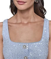 KARL LAGERFELD PARIS Sequin Tweed Scoop Neck Sleeveless Sheath Mini Dress