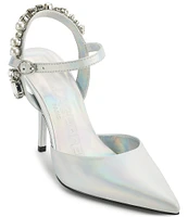 KARL LAGERFELD PARIS Shelli Leather Rhinestone Embellished Pumps