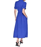 KARL LAGERFELD PARIS Short Sleeve Drop Waist Midi Shirt Dress