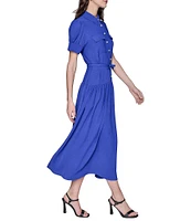 KARL LAGERFELD PARIS Short Sleeve Drop Waist Midi Shirt Dress