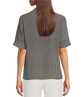 KARL LAGERFELD PARIS Short Sleeve Ruffle Front V-Neck Print Blouse