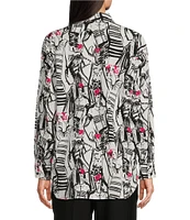 KARL LAGERFELD PARIS Silky Crepe Sketch Print Point Collar Long Sleeve Button-Front Blouse