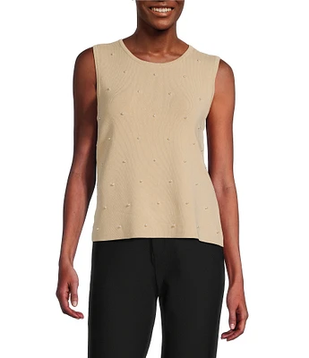 KARL LAGERFELD PARIS Sleeveless Scoop Neck Pearl Sweater Tank