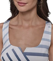 KARL LAGERFELD PARIS Stretch Sateen Stripe Print Scoop Neck Sleeveless Sheath Midi Dress