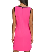 KARL LAGERFELD PARIS Stretch Scuba Crepe Contrast Trim V-Neck Sleeveless Sheath Dress