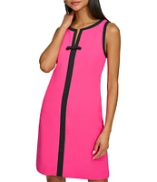 KARL LAGERFELD PARIS Stretch Scuba Crepe Contrast Trim V-Neck Sleeveless Sheath Dress