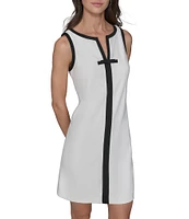 KARL LAGERFELD PARIS Stretch Scuba Crepe Contrast Trim V-Neck Sleeveless Sheath Dress