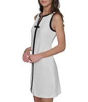 KARL LAGERFELD PARIS Stretch Scuba Crepe Contrast Trim V-Neck Sleeveless Sheath Dress