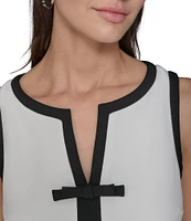 KARL LAGERFELD PARIS Stretch Scuba Crepe Contrast Trim V-Neck Sleeveless Sheath Dress