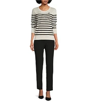 KARL LAGERFELD PARIS Stripe Floral Embellished Crew Neck 3/4 Sleeve Sweater