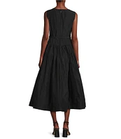 KARL LAGERFELD PARIS Taffeta Round Neck Sleeveless Drop Waist Belted Dress