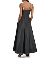 KARL LAGERFELD PARIS Taffeta Square Neck Sleeveless Pearl Button Gown