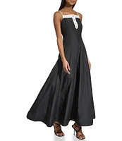 KARL LAGERFELD PARIS Taffeta Square Neck Sleeveless Pearl Button Gown