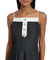 KARL LAGERFELD PARIS Taffeta Square Neck Sleeveless Pearl Button Gown