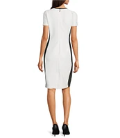 KARL LAGERFELD PARIS Tulip Scuba Floral Print Crew Neck Short Sleeve Sheath Mini Dress