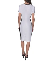 KARL LAGERFELD PARIS Tulip Scuba Floral Print Crew Neck Short Sleeve Sheath Mini Dress