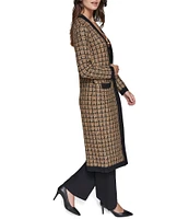 KARL LAGERFELD PARIS Tweed Checker Duster Long Sleeve Cardigan