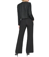 KARL LAGERFELD PARIS Tweed Crystal Bow Scoop Neck Long Sleeve Cropped Jacket