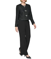 KARL LAGERFELD PARIS Tweed Crystal Bow Scoop Neck Long Sleeve Cropped Jacket