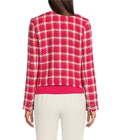 KARL LAGERFELD PARIS Tweed Floral Embellished Round Neck Long Sleeve Open Jacket