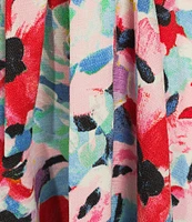 KARL LAGERFELD PARIS Tweed Floral Print Point Collar Neck Sleeveless Tie Waist Shirt Dress