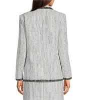 KARL LAGERFELD PARIS Tweed Notch Lapel Long Sleeve Contrast Trim Two Button Jacket