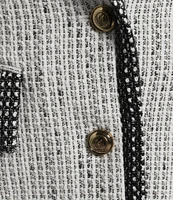 KARL LAGERFELD PARIS Tweed Notch Lapel Long Sleeve Contrast Trim Two Button Jacket