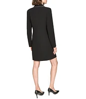 KARL LAGERFELD PARIS Twill Notch Lapel V-Neck Long Sleeve Split Cuff Sequin Trim Tuxedo Mini Dress