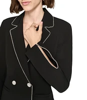 KARL LAGERFELD PARIS Twill Notch Lapel V-Neck Long Sleeve Split Cuff Sequin Trim Tuxedo Mini Dress