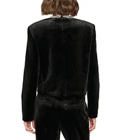 KARL LAGERFELD PARIS Velvet Open-Front Scoop Neck Long Sleeve Button Detail Cropped Jacket