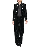 KARL LAGERFELD PARIS Velvet Open-Front Scoop Neck Long Sleeve Button Detail Cropped Jacket