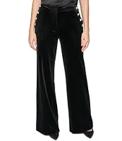 KARL LAGERFELD PARIS Velvet Wide Leg Crystal Detail Sailor Pant