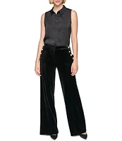 KARL LAGERFELD PARIS Velvet Wide Leg Crystal Detail Sailor Pant