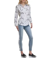 KARL LAGERFELD PARIS Whimsical Roll-Tab Sleeve Crepe Shirt