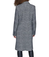 KARL LAGERFELD PARIS Wool Blend Glen Plaid Single Breasted Notch Collar Coat