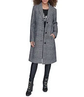 KARL LAGERFELD PARIS Wool Blend Glen Plaid Single Breasted Notch Collar Coat