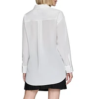 KARL LAGERFELD PARIS Woven Gold Sequin Fan Motif Point Collar Long Sleeve Button Front Blouse