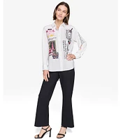 KARL LAGERFELD PARIS Woven Long Sleeve Motif Blouse