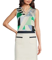 KARL LAGERFELD PARIS Woven Printed V-Neck Crisscross Sleeveless Top
