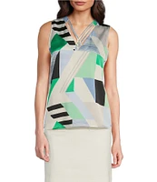 KARL LAGERFELD PARIS Woven Printed V-Neck Crisscross Sleeveless Top