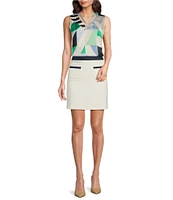 KARL LAGERFELD PARIS Woven Printed V-Neck Crisscross Sleeveless Top