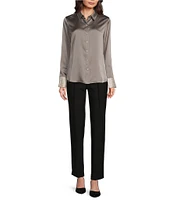 KARL LAGERFELD PARIS Woven Rhinestone Cuff Point Collar Button Down Top