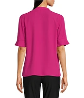 KARL LAGERFELD PARIS Woven Short Sleeve Ruffle Front Blouse